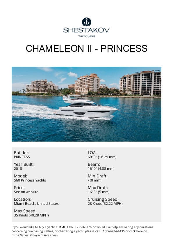 CHAMELEON II - S60 Princess Yachts - 2018