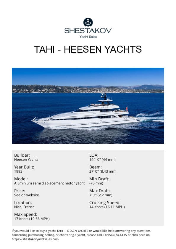 TAHI - Aluminium semi displacement motor yacht - 1993