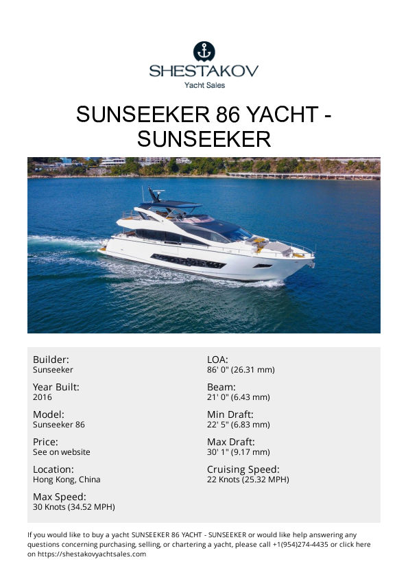 Sunseeker 86 Yacht - Sunseeker 86 - 2016