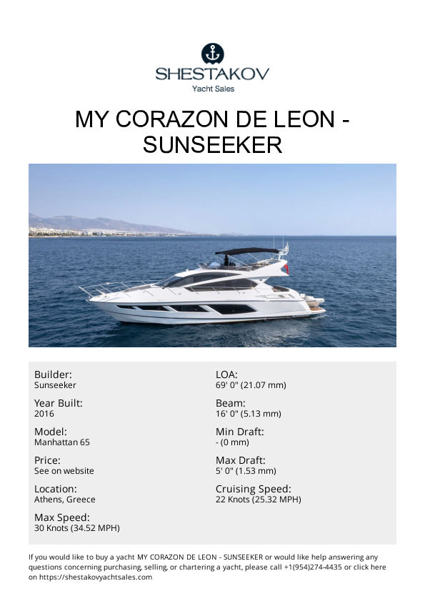 MY Corazon De Leon - Manhattan 65 - 2016