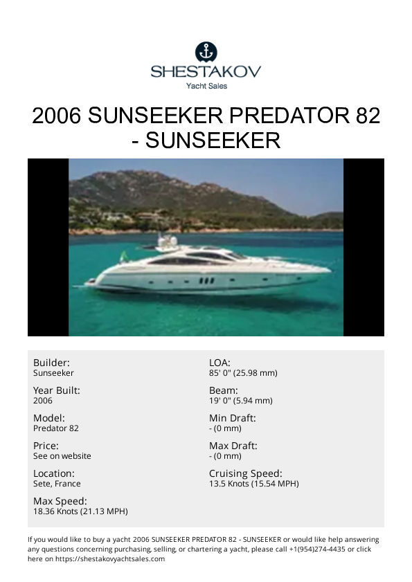 2006 Sunseeker Predator 82 - Predator 82 - 2006