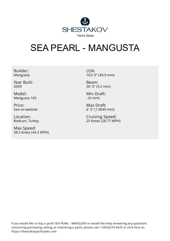 SEA PEARL - Mangusta 165 - 2009