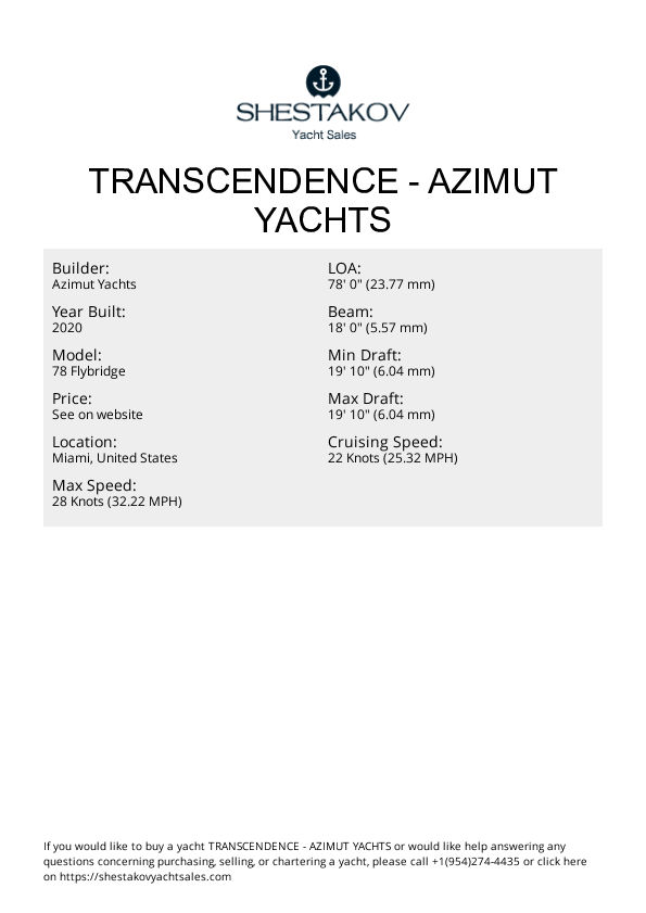 Transcendence - 78 Flybridge - 2020