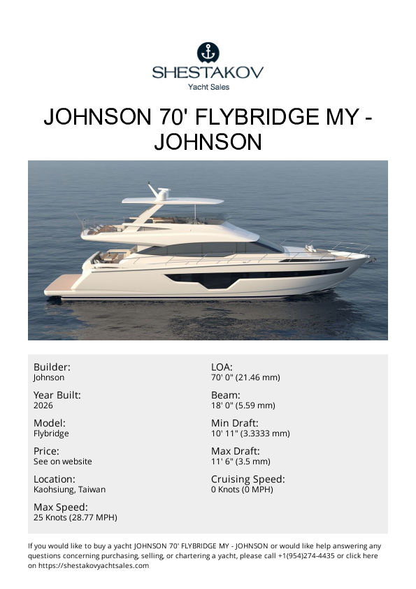 Johnson 70' Flybridge MY - Flybridge - 2026