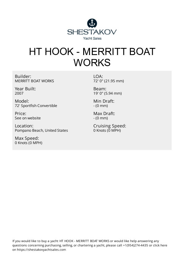 HT HOOK - 72' Sportfish Convertible - 2007