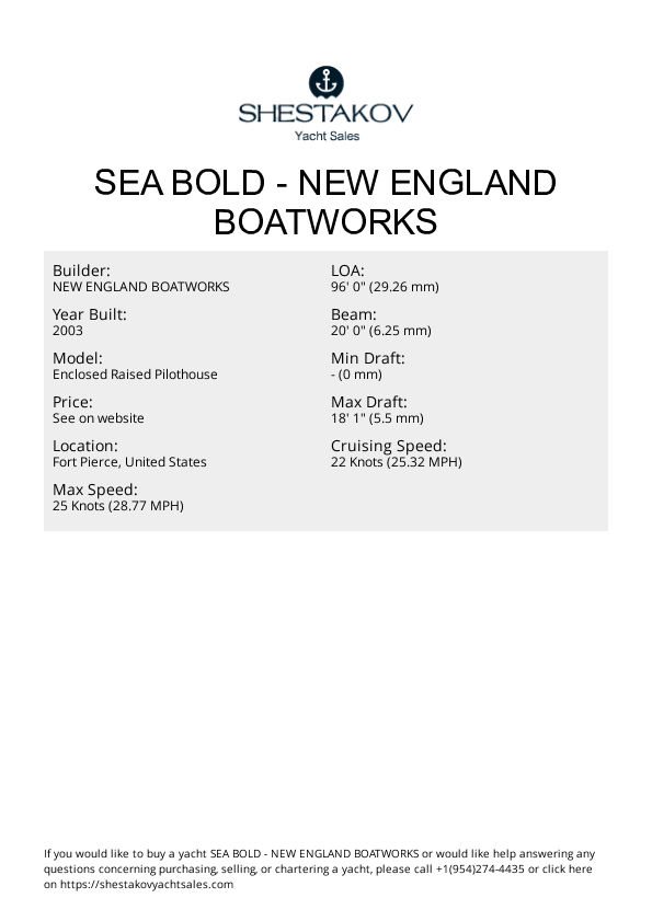 SEA BOLD - Enclosed Raised Pilothouse - 2003