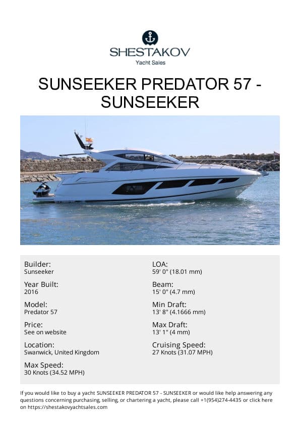 Sunseeker Predator 57 - Predator 57 - 2016