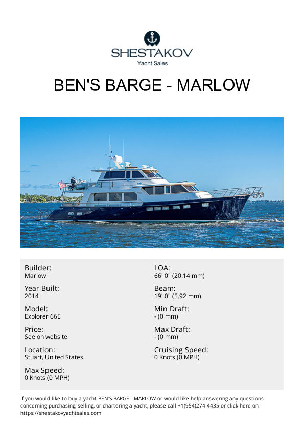 BEN'S BARGE - Explorer 66E - 2014