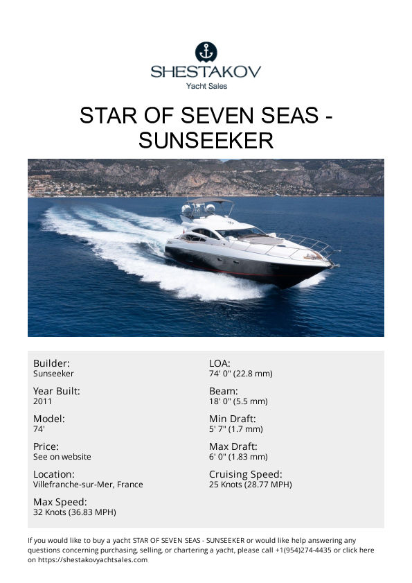 STAR OF SEVEN SEAS - 74' - 2011