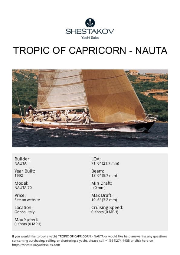 TROPIC OF CAPRICORN - NAUTA 70 - 1992