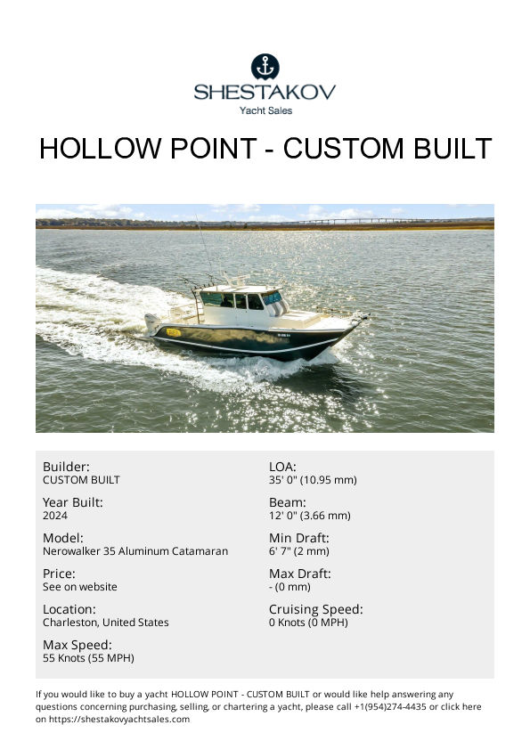 Hollow Point - Nerowalker 35 Aluminum Catamaran - 2024