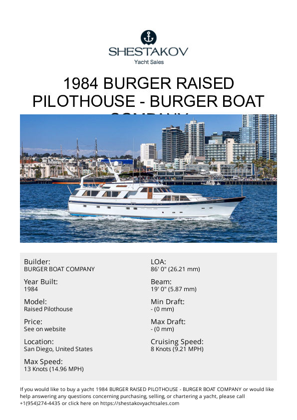 1984 Burger Raised Pilothouse - Raised Pilothouse - 1984