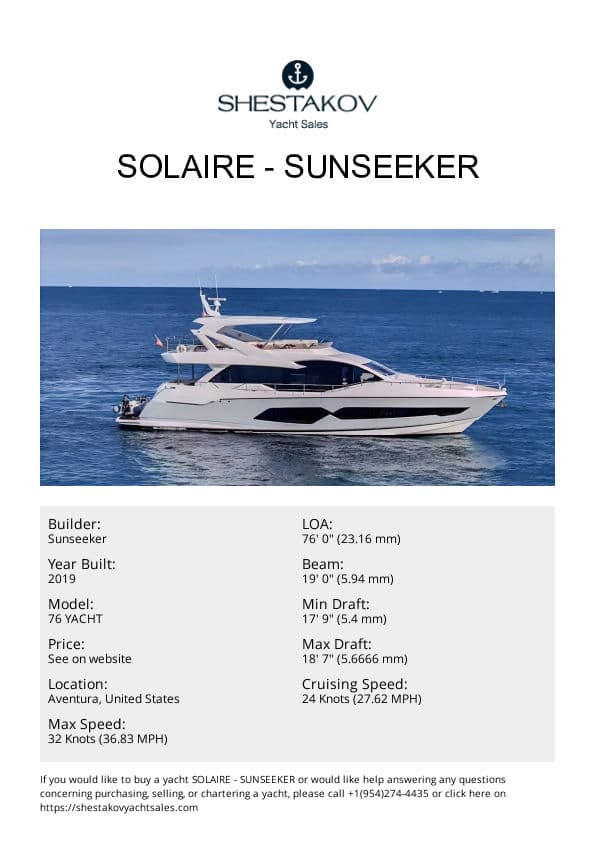 SOLAIRE - 76 YACHT - 2019