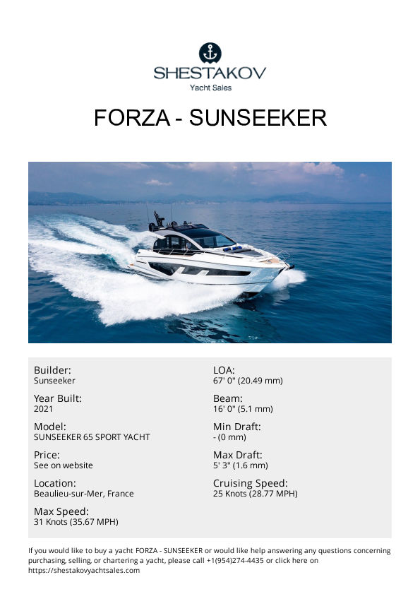 FORZA - SUNSEEKER 65 SPORT YACHT - 2021