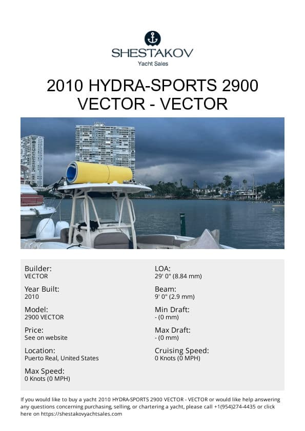 2010 Hydra-Sports 2900 VECTOR - 2900 VECTOR - 2010