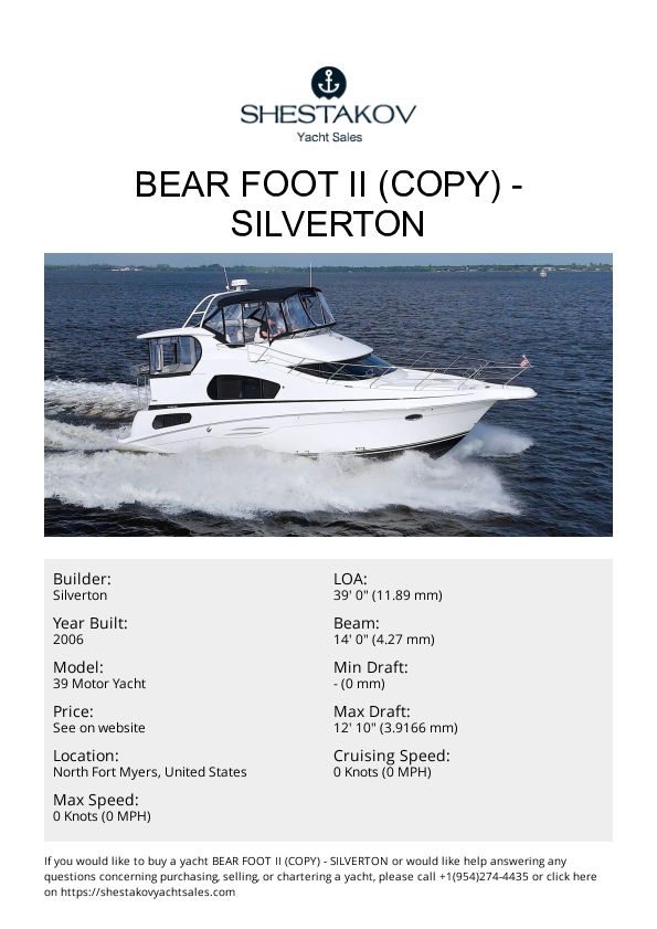 Bear Foot II (Copy) - 39 Motor Yacht - 2006