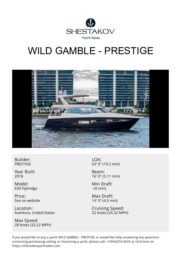 WILD GAMBLE - 630 Flybridge - 2018