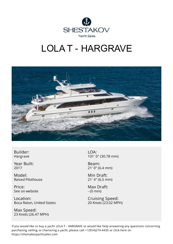 LOLA T - Raised Pilothouse - 2017