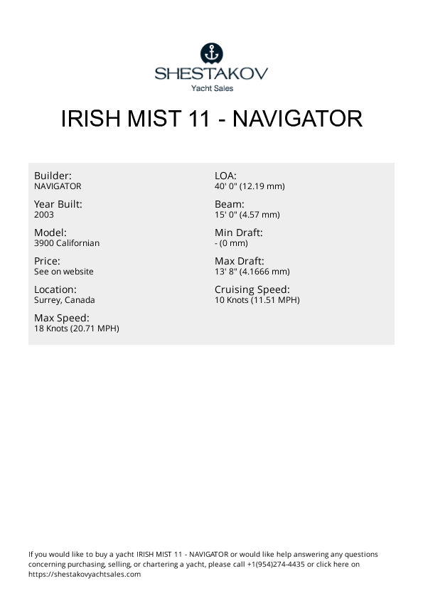 IRISH MIST 11 - 3900 Californian - 2003