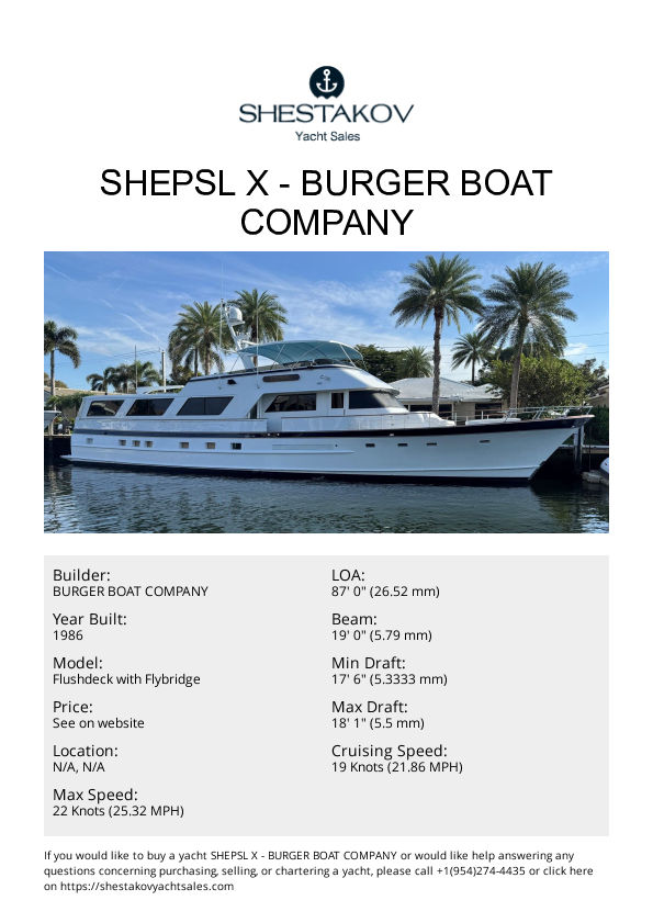 SHEPSL X - Flushdeck with Flybridge - 1986
