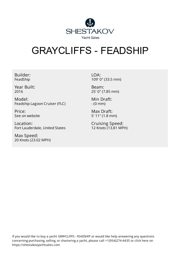 GRAYCLIFFS - Feadship Lagoon Cruiser (FLC) - 2016