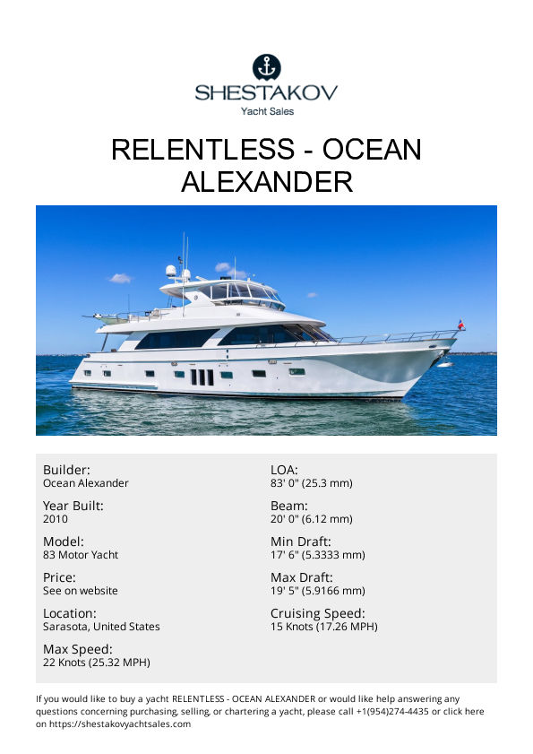 Relentless - 83 Motor Yacht - 2010