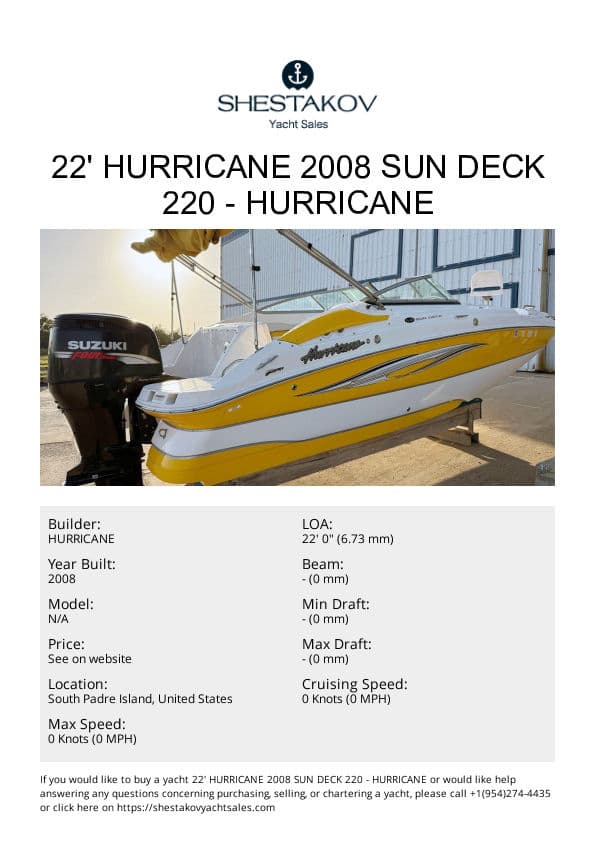 22' Hurricane 2008 Sun Deck 220 - undefined - 2008