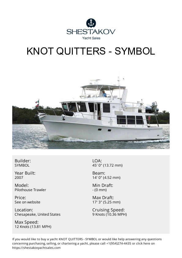 KNOT QUITTERS - Pilothouse Trawler - 2007