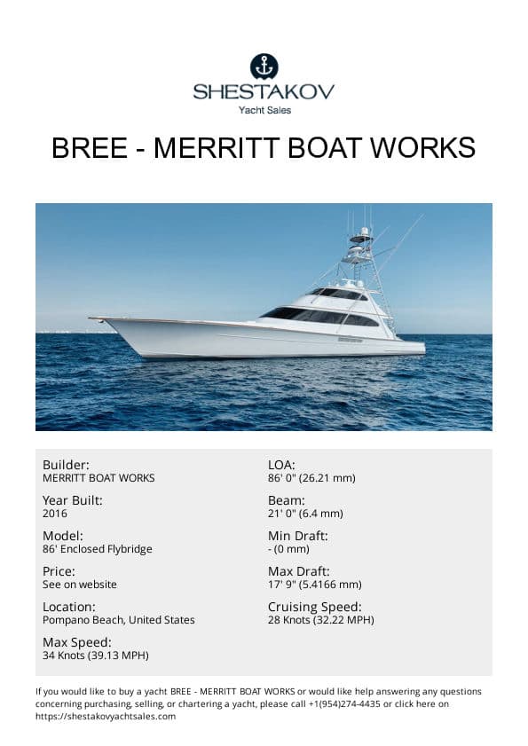 BREE - 86' Enclosed Flybridge - 2016