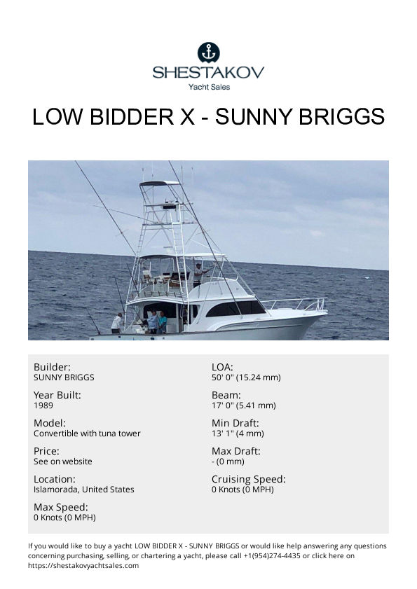 LOW BIDDER X - Convertible with tuna tower - 1990