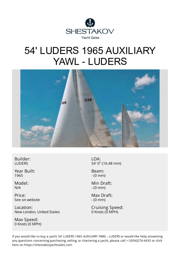 54' Luders 1965 Auxiliary Yawl - undefined - 1965