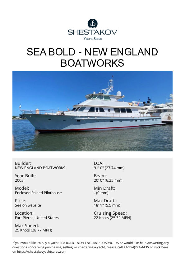SEA BOLD - Enclosed Raised Pilothouse - 2003
