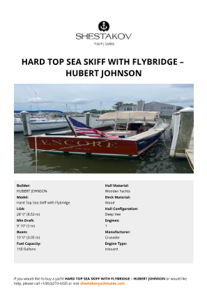 HUBERT JOHNSON - Hard Top Sea Skiff with Flybridge