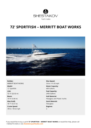 MERRITT BOAT WORKS - 72' Sportfish