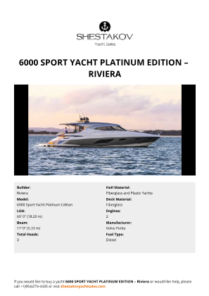 Riviera - 6000 Sport Yacht Platinum Edition