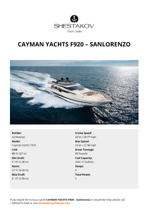 Sanlorenzo - Cayman Yachts F920