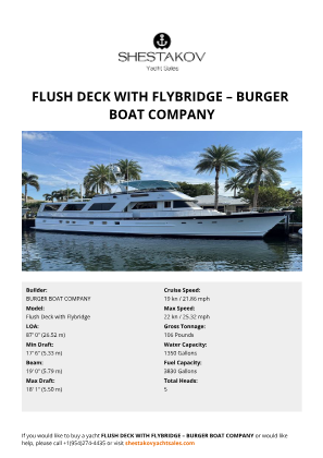 BURGER BOAT COMPANY - Flush Deck with Flybridge
