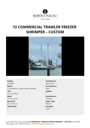CUSTOM - 72 Commercial Trawler Freezer Shrimper