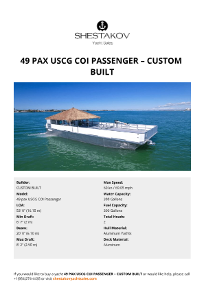 CUSTOM BUILT - 49 pax USCG COI Passenger