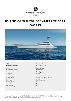 MERRITT BOAT WORKS - 86' Enclosed Flybridge