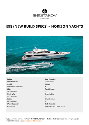 Horizon Yachts - E98 (New Build Specs)