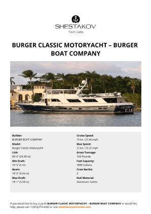 BURGER BOAT COMPANY - Burger Classic Motoryacht