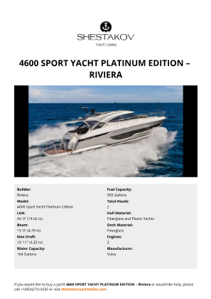 Riviera - 4600 Sport Yacht Platinum Edition