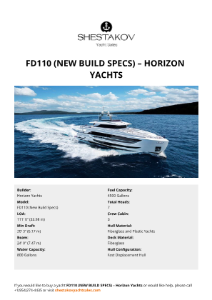 Horizon Yachts - FD110 (New Build Specs)