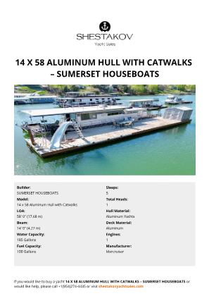 SUMERSET HOUSEBOATS - 14 x 58 Aluminum Hull with Catwalks
