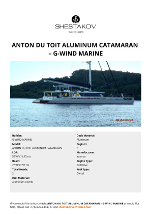 G-WIND MARINE - ANTON DU TOIT ALUMINUM CATAMARAN