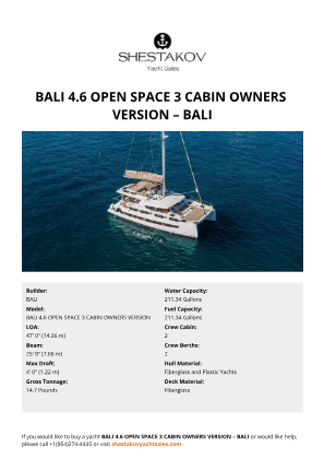 BALI - BALI 4.6 OPEN SPACE 3 CABIN OWNERS VERSION