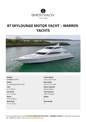 WARREN YACHTS - 87 Skylounge Motor Yacht