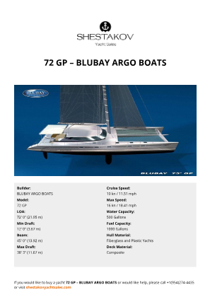 BLUBAY ARGO BOATS - 72 GP