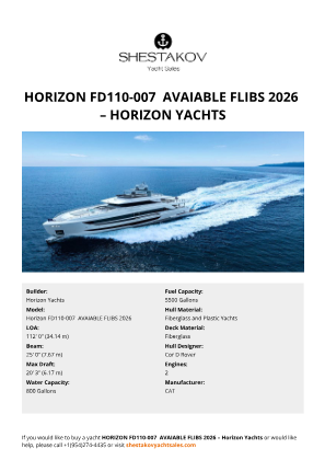 Horizon Yachts - Horizon FD110-007  AVAIABLE FLIBS 2026